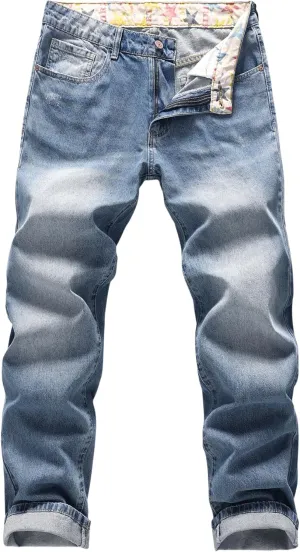 Men's Non-Stretch Regular Fit Straight-Leg Denim Pants Jeans