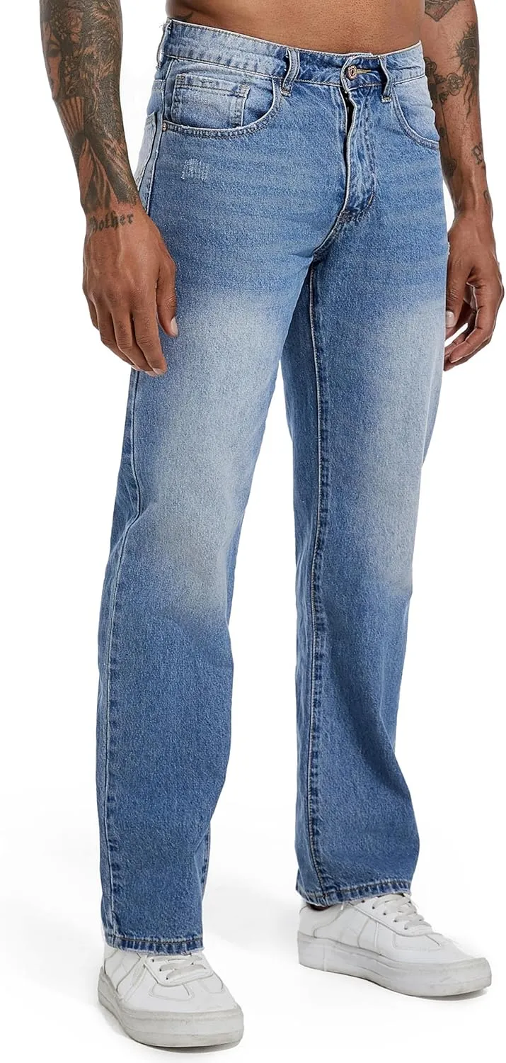 Men's Non-Stretch Regular Fit Straight-Leg Denim Pants Jeans
