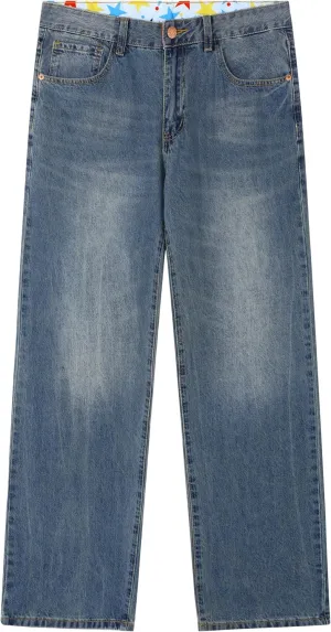Men's Non-Stretch Regular Fit Straight-Leg Denim Pants Jeans