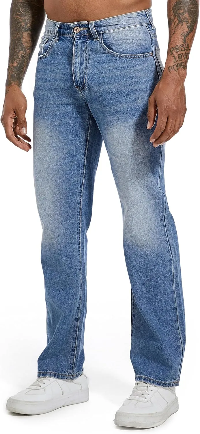 Men's Non-Stretch Regular Fit Straight-Leg Denim Pants Jeans