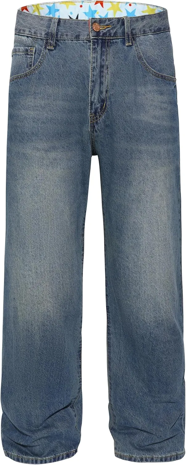 Men's Non-Stretch Regular Fit Straight-Leg Denim Pants Jeans