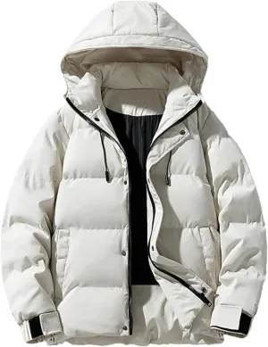 Men's Outerwear Thick Parkas Winter Solid Color Hooded Cotton-Padded Jackets Warm Bubble Down Coats Windproof Tops
