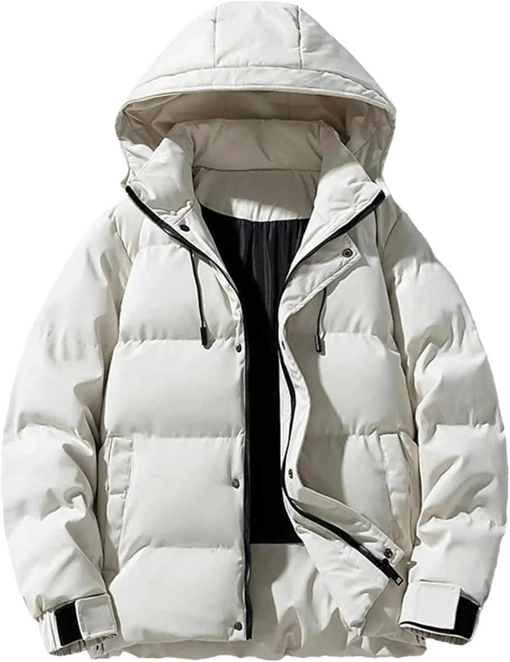 Men's Outerwear Thick Parkas Winter Solid Color Hooded Cotton-Padded Jackets Warm Bubble Down Coats Windproof Tops