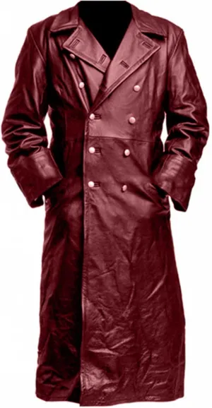Mens Retro Leather Vintage Long Coat Trench Steampunk Gothic Jacket Overcoat Fashion Leather Gothic