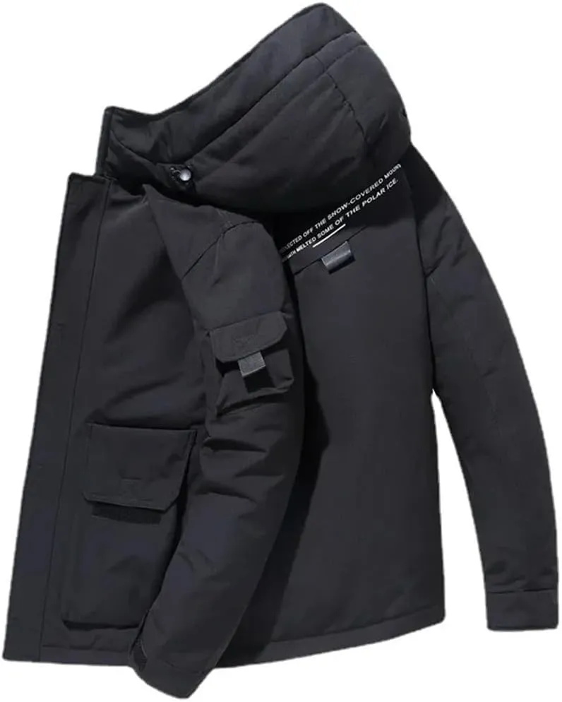 Men's Short Down Jackets Duck Down Medium Fur Collar Hooded Thick Puffer Coat Thermal Winter Parka