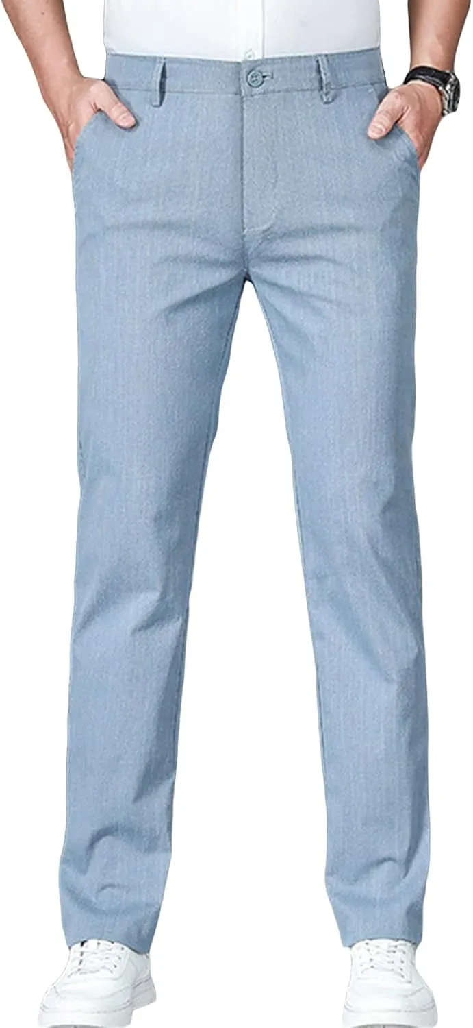 Men's Slim Fit Cotton Stretch Pants Flat Front Relaxed Fit Casual Pant Washed Comfort Stretch Chino Pant (38,Light Blue)