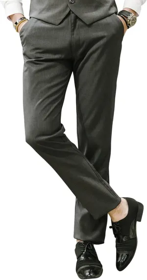 Mens Slim Fit Suit Pants Front Flat Stretch Dress Pants Ankle Length Colored Trousers