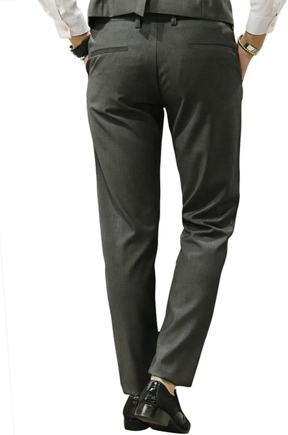 Mens Slim Fit Suit Pants Front Flat Stretch Dress Pants Ankle Length Colored Trousers