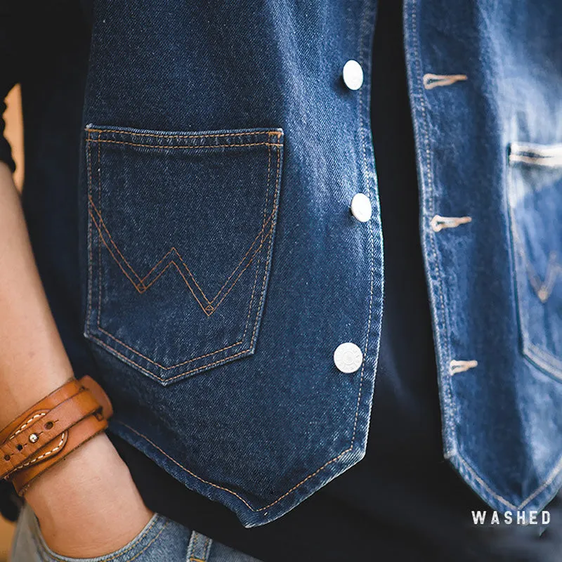 Men's Vintage Washed Denim Vest With Pocket