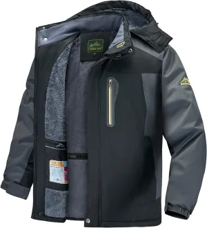Men's Winter Ski Jacket Warm Waterproof Fleece Liner Snow Coat Hooded Windproof Mountain Raincoat