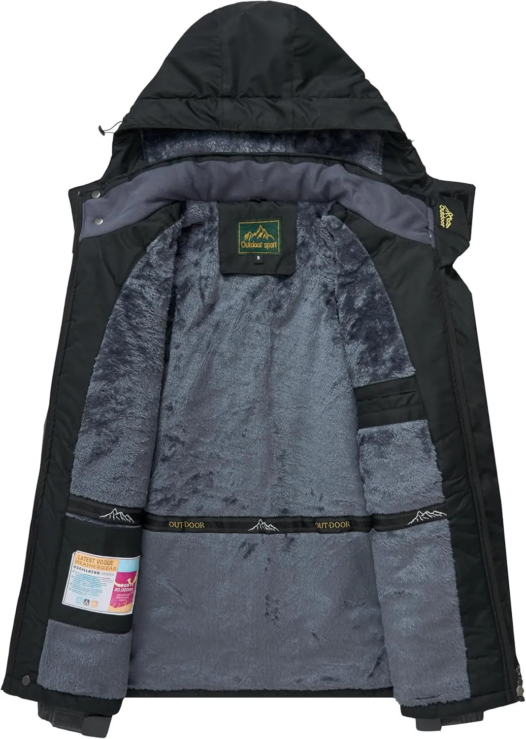 Men's Winter Ski Jacket Warm Waterproof Fleece Liner Snow Coat Hooded Windproof Mountain Raincoat