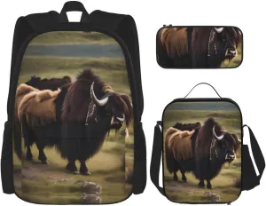 Mighty Highland Yak Large capacity durable school bag   pencil case   lunch bag, accompany your children to study happily every day