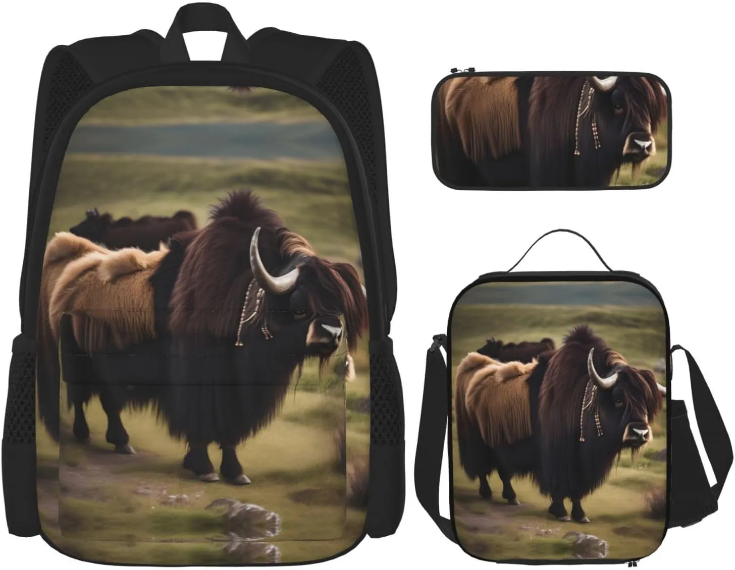 Mighty Highland Yak Large capacity durable school bag   pencil case   lunch bag, accompany your children to study happily every day