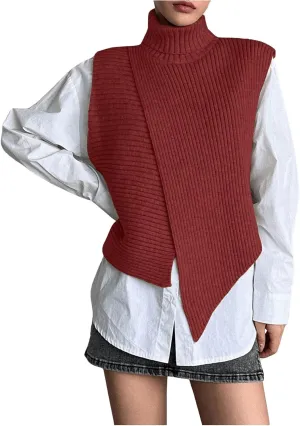 Milumia Women's High Turtle Neck Wrap Sweater Vest Knit Sleeveless Pullover Tank Tops