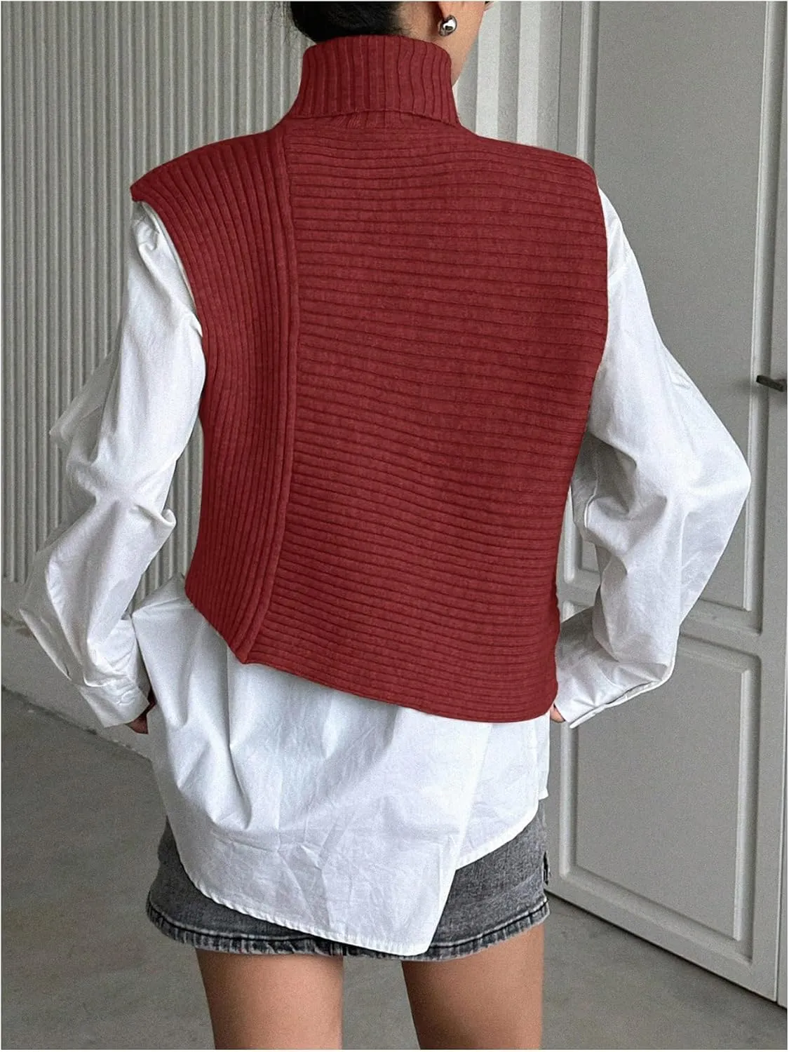 Milumia Women's High Turtle Neck Wrap Sweater Vest Knit Sleeveless Pullover Tank Tops
