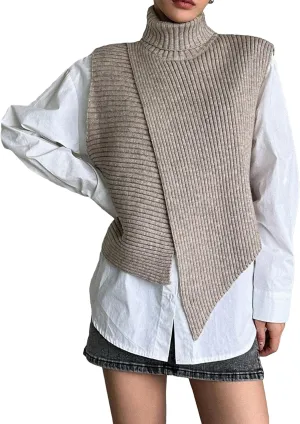 Milumia Women's High Turtle Neck Wrap Sweater Vest Knit Sleeveless Pullover Tank Tops