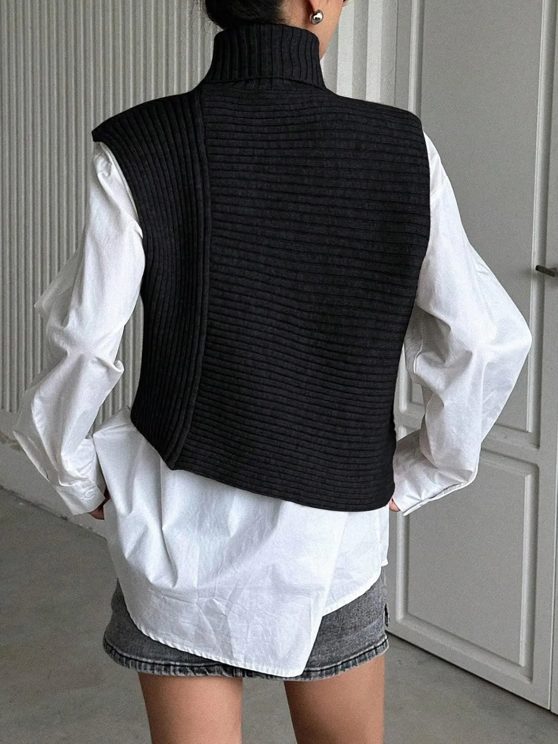 Milumia Women's High Turtle Neck Wrap Sweater Vest Knit Sleeveless Pullover Tank Tops