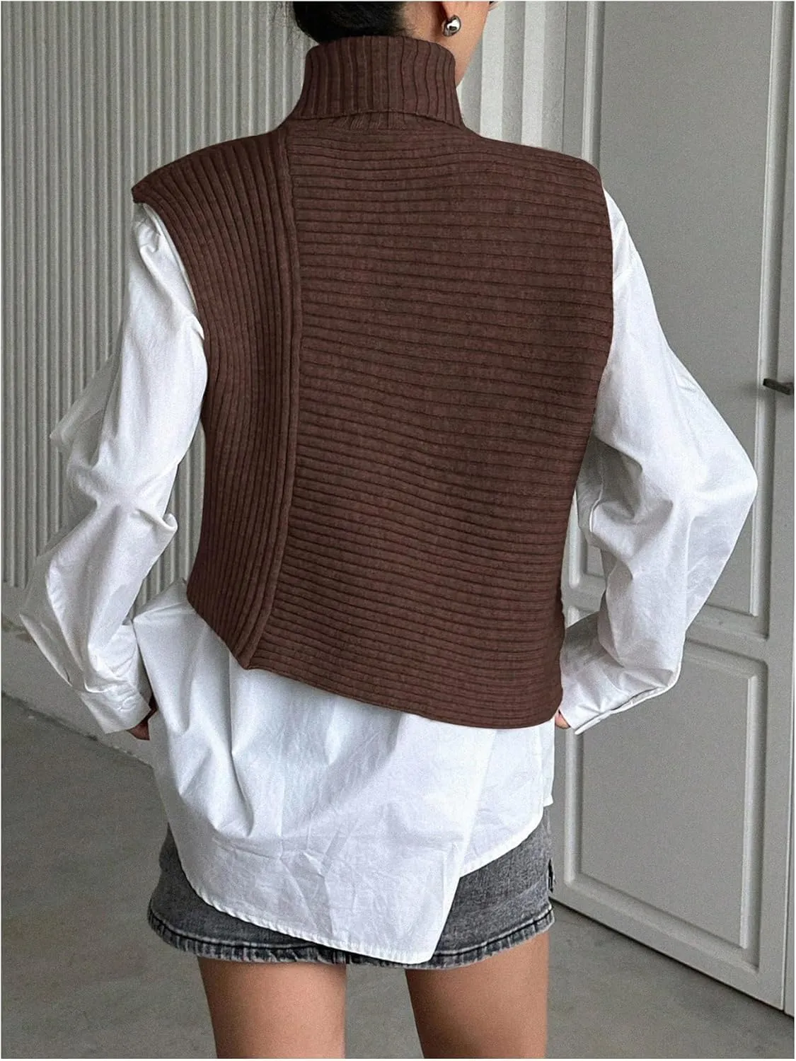 Milumia Women's High Turtle Neck Wrap Sweater Vest Knit Sleeveless Pullover Tank Tops