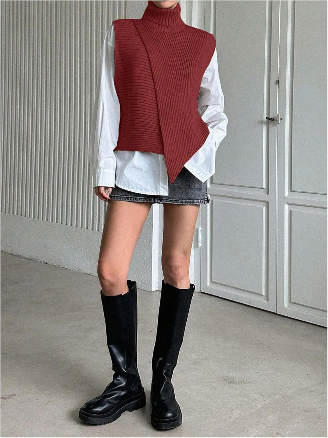 Milumia Women's High Turtle Neck Wrap Sweater Vest Knit Sleeveless Pullover Tank Tops