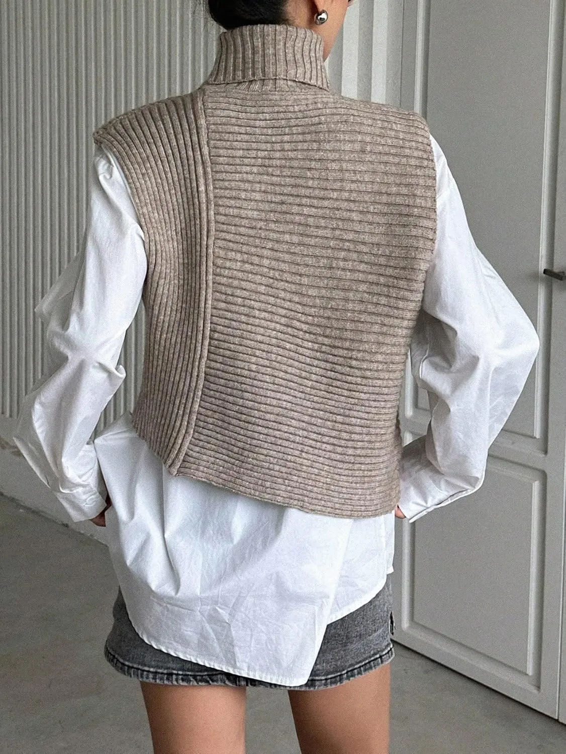 Milumia Women's High Turtle Neck Wrap Sweater Vest Knit Sleeveless Pullover Tank Tops