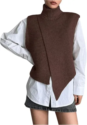 Milumia Women's High Turtle Neck Wrap Sweater Vest Knit Sleeveless Pullover Tank Tops