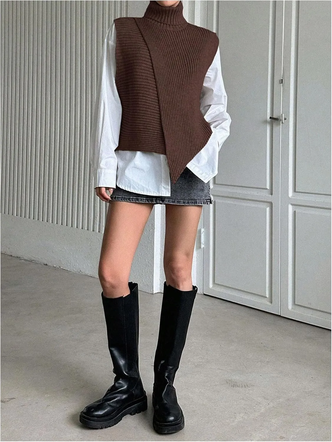 Milumia Women's High Turtle Neck Wrap Sweater Vest Knit Sleeveless Pullover Tank Tops
