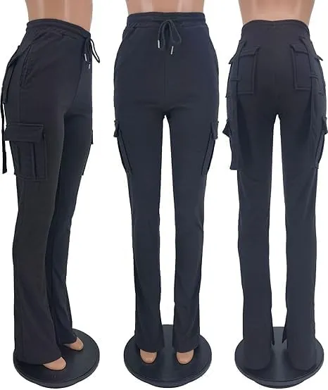 Molisry Women's Flare Cargo Sweatpants Casual High Waisted Split Stacked Leggings Workout Joggers with Pockets