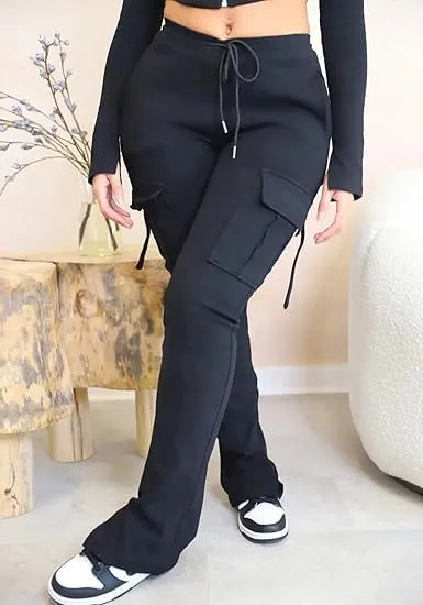 Molisry Women's Flare Cargo Sweatpants Casual High Waisted Split Stacked Leggings Workout Joggers with Pockets