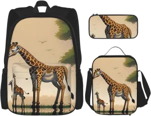 Mother and child giraffe Large capacity durable school bag   pencil case   lunch bag, accompany your children to study happily every day