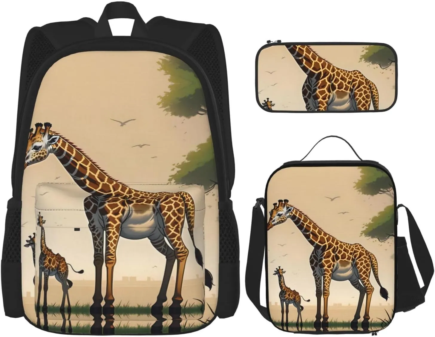 Mother and child giraffe Large capacity durable school bag   pencil case   lunch bag, accompany your children to study happily every day