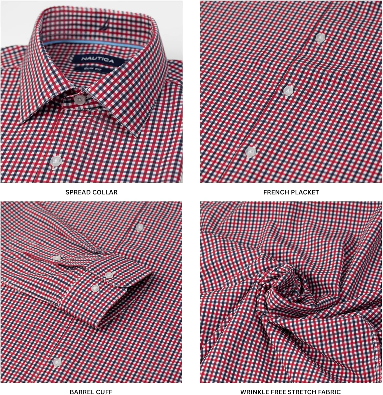 Nautica Slim Fit Mens Dress Shirts Long Sleeve Button Down Wrinkle Free Formal 4-Way Stretch