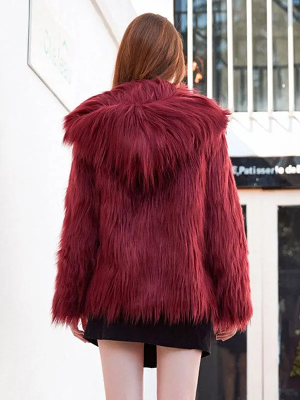 New Faux Fur Coats For Women Purple Long Sleeves Hooded Stretch Oversized Winter Coat