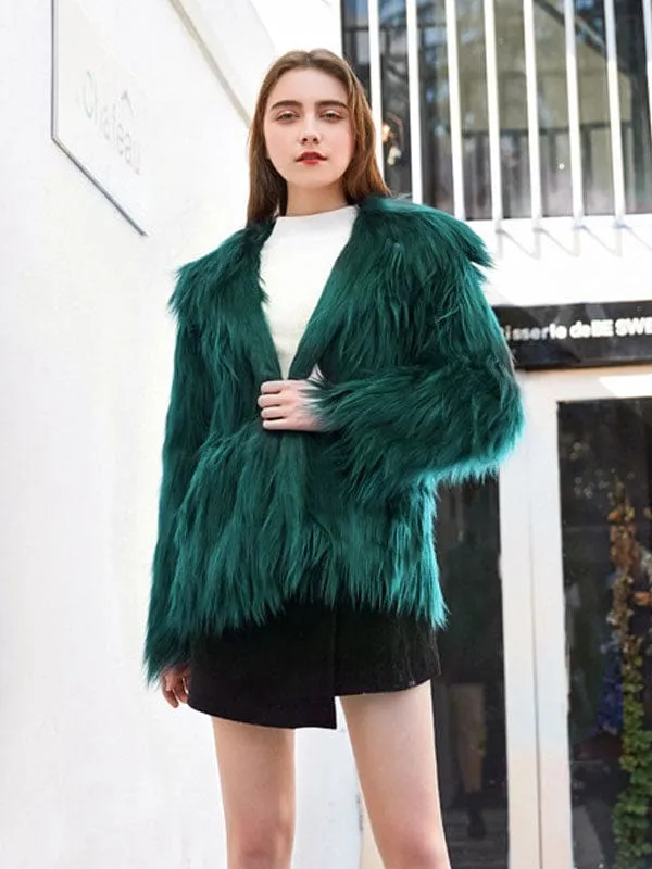 New Faux Fur Coats For Women Purple Long Sleeves Hooded Stretch Oversized Winter Coat