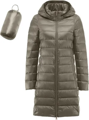 Packable Down Jacket Women Lightweight Full Zip Puffer Jackets Casual Warm Stand Collar Quilted Winter Coat with Hood