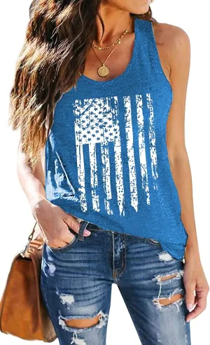 PECHAR Patriotic Shirts 4th of July Sleeveless Tank Tops Women American Flag T Shirt USA Graphic Tees Racerback Vest