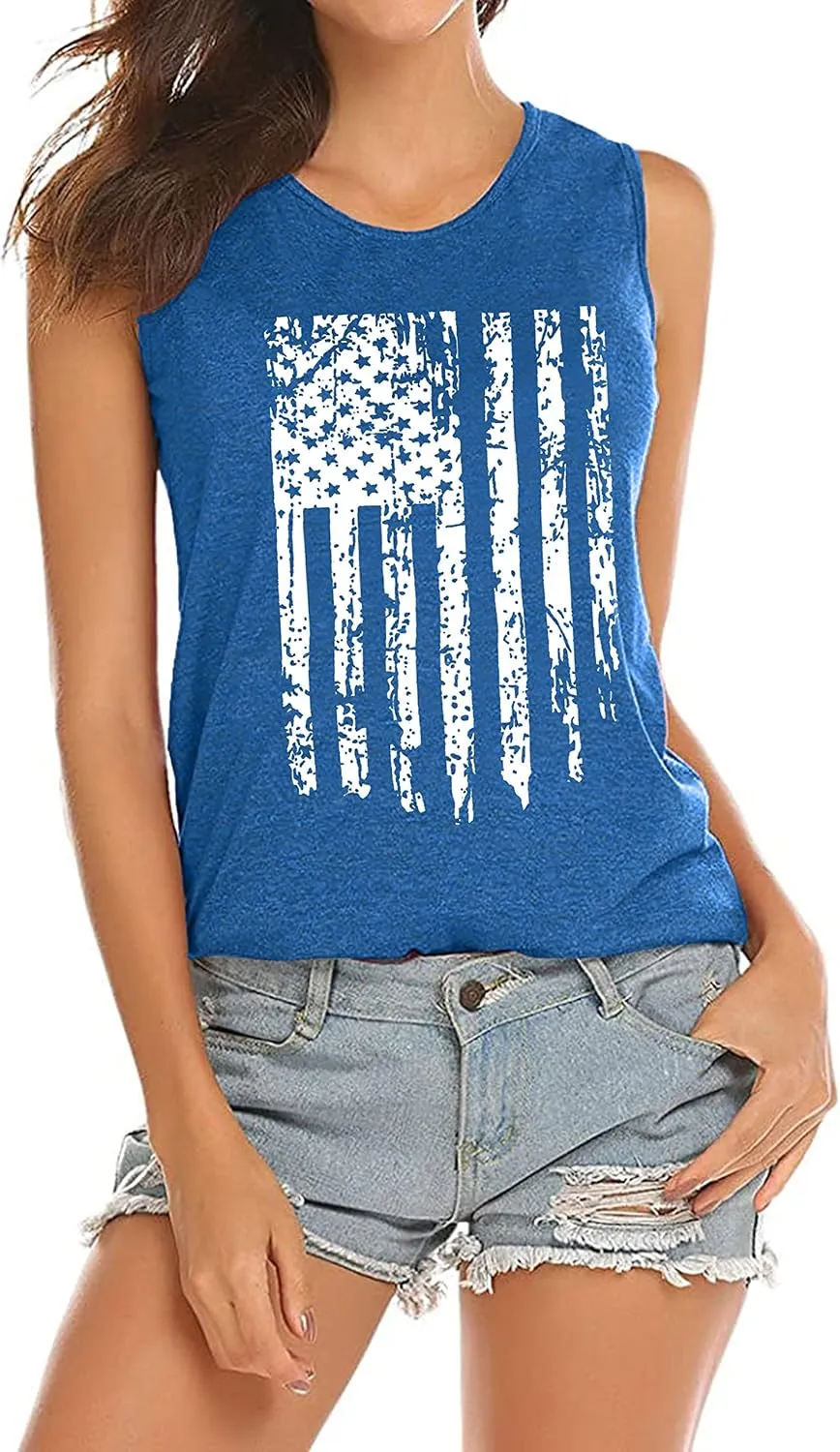 PECHAR Patriotic Shirts 4th of July Sleeveless Tank Tops Women American Flag T Shirt USA Graphic Tees Racerback Vest