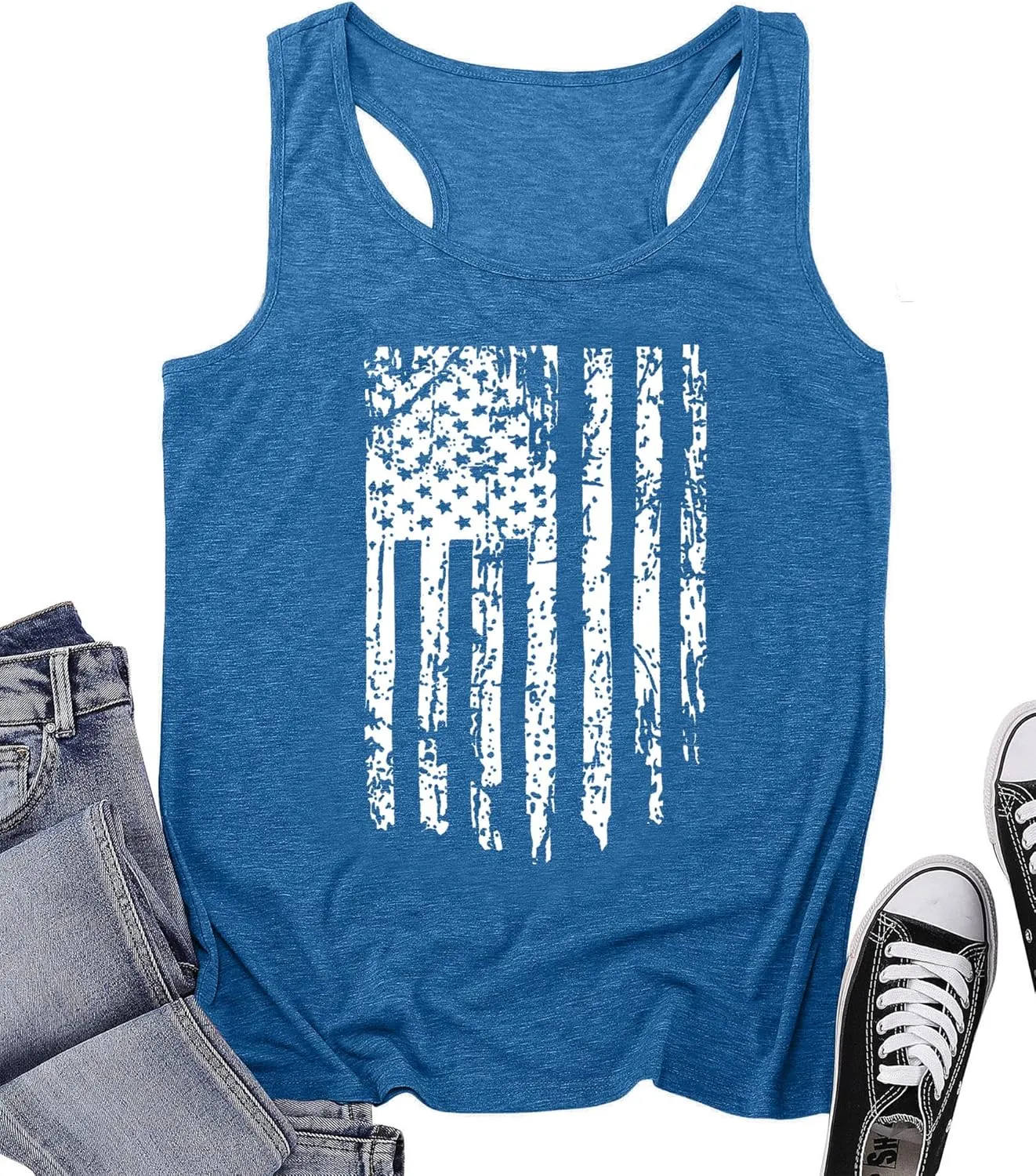 PECHAR Patriotic Shirts 4th of July Sleeveless Tank Tops Women American Flag T Shirt USA Graphic Tees Racerback Vest