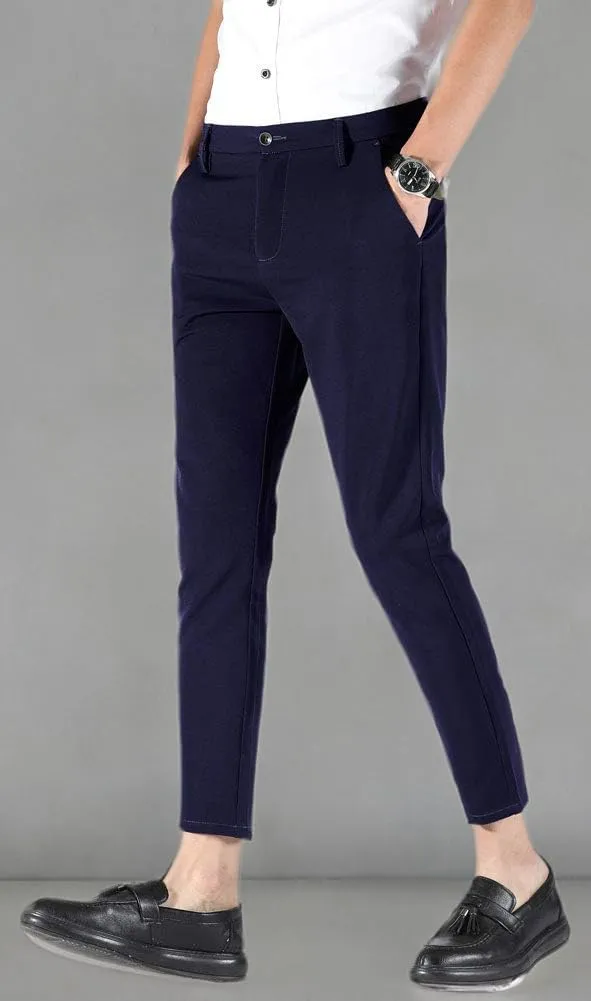 Plaid&Plain Men's Stretch Skinny Fit Casual Business Pants Ankle Dress Pants