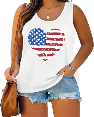 Plus Size American Flag Shirts Women 4th of July Tank Tops Patriotic USA Sleeveless Graphic Tees Casual Plus Size Tops