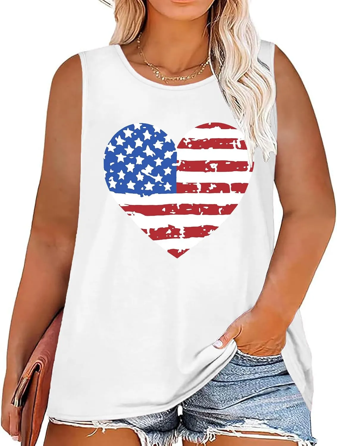 Plus Size American Flag Shirts Women 4th of July Tank Tops Patriotic USA Sleeveless Graphic Tees Casual Plus Size Tops
