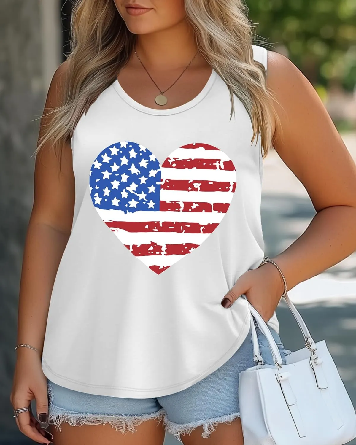 Plus Size American Flag Shirts Women 4th of July Tank Tops Patriotic USA Sleeveless Graphic Tees Casual Plus Size Tops