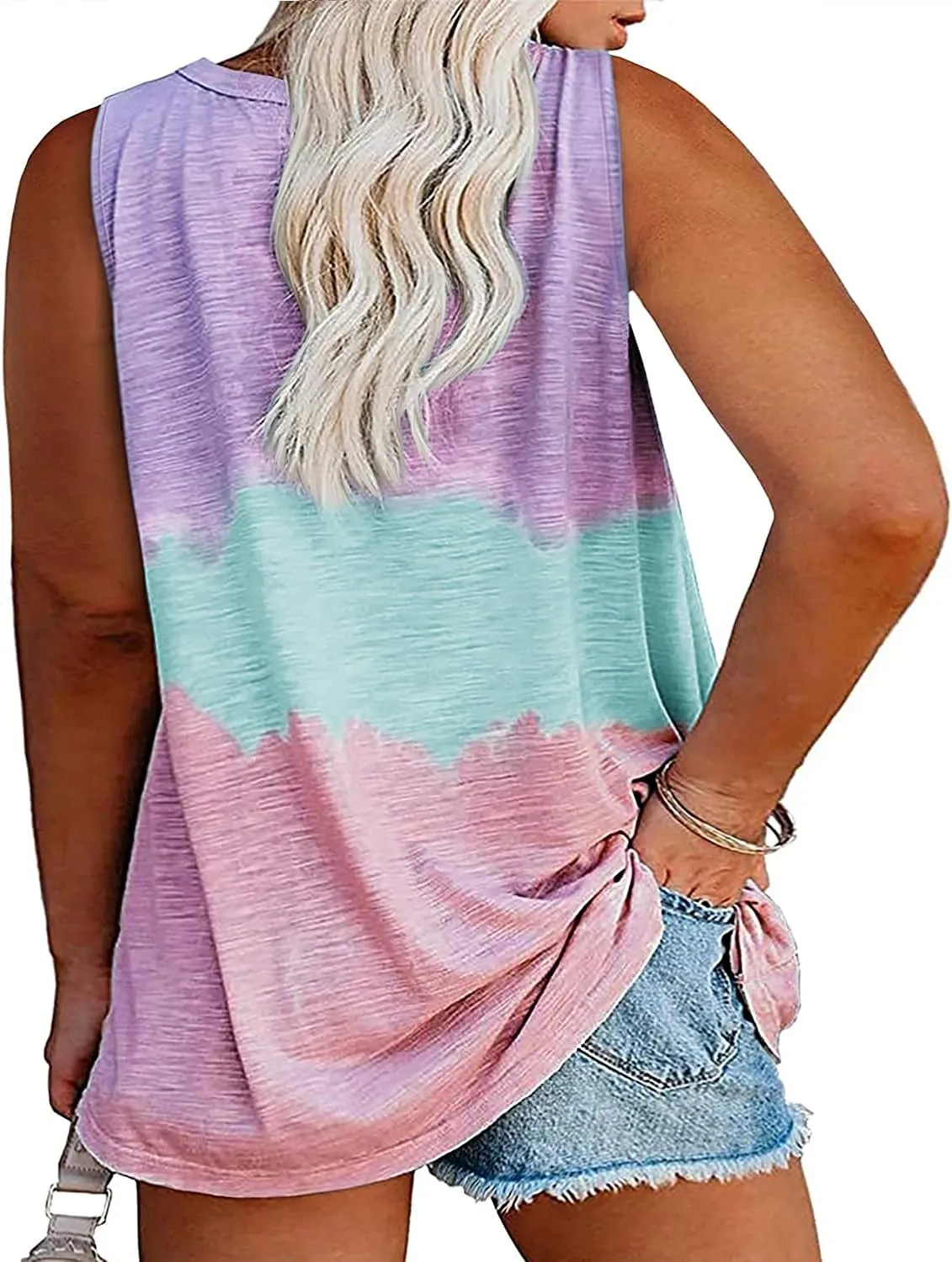 Plus Size Tank Tops for Women Summer Sexy V Neck Sleeveless T-Shirts Tops Casual Loose Tie Dye Tees Shirts with Pocket