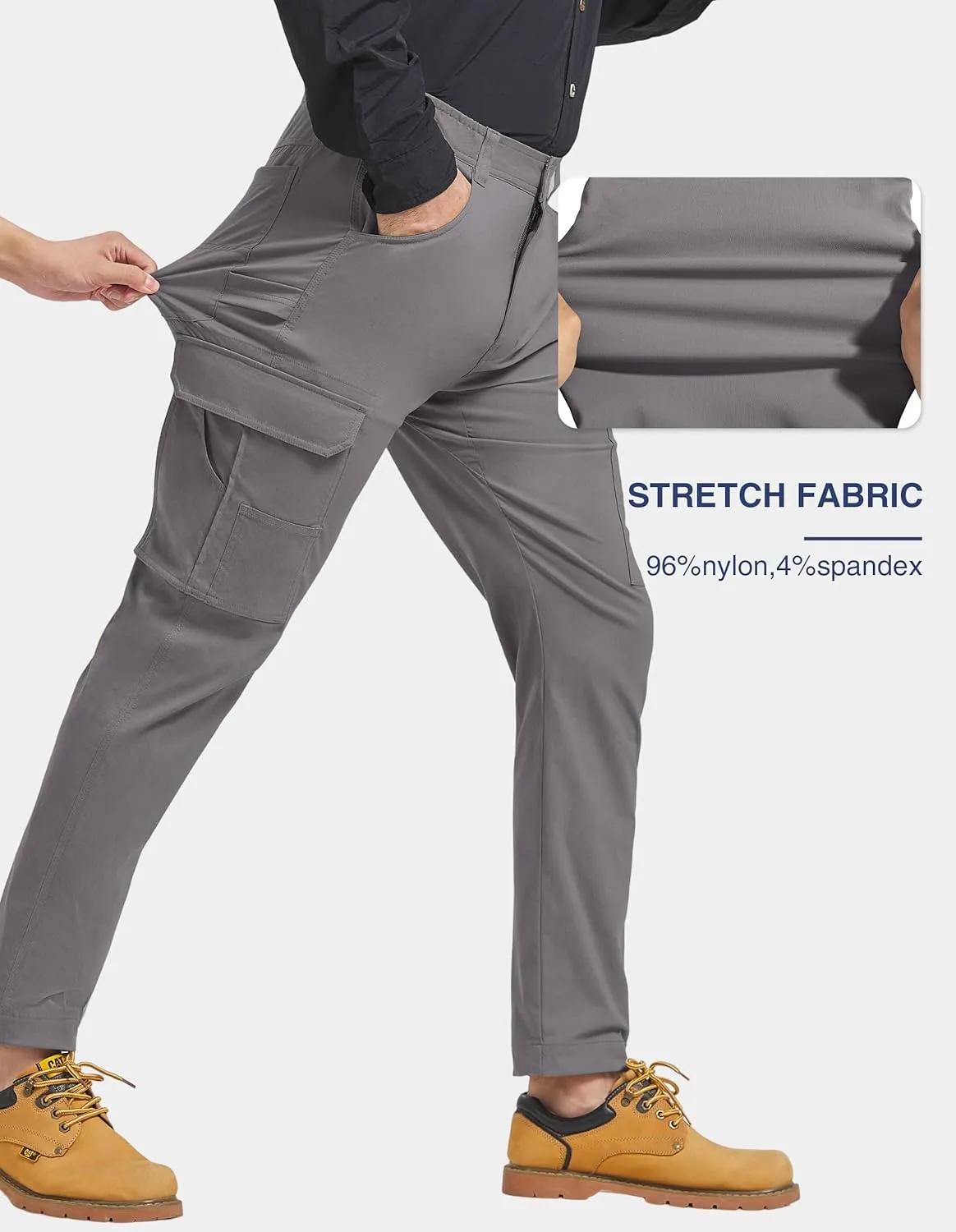PULI Men's Carpenter Work Pants Cargo Hiking Pants Slim Fit Stretch Waterproof Outdoor Trousers with Pockets