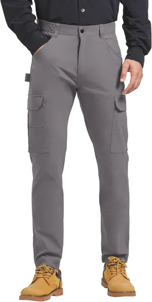PULI Men's Carpenter Work Pants Cargo Hiking Pants Slim Fit Stretch Waterproof Outdoor Trousers with Pockets