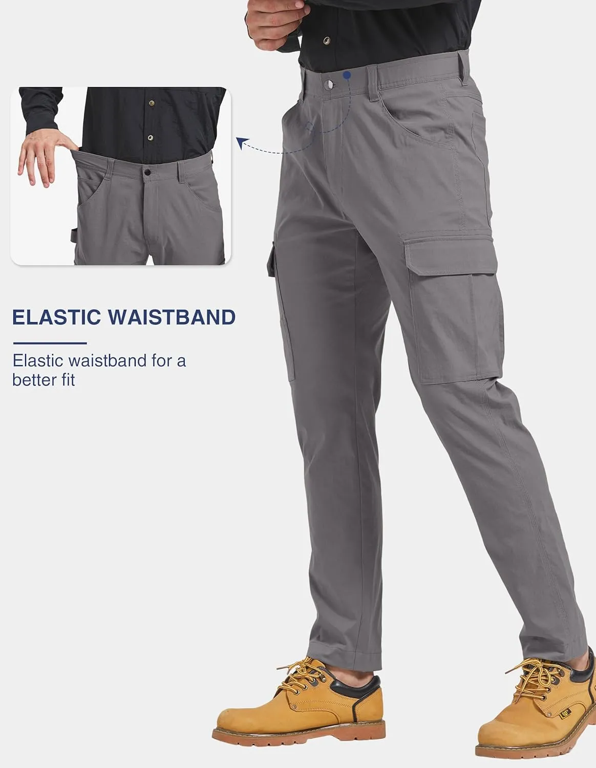 PULI Men's Carpenter Work Pants Cargo Hiking Pants Slim Fit Stretch Waterproof Outdoor Trousers with Pockets