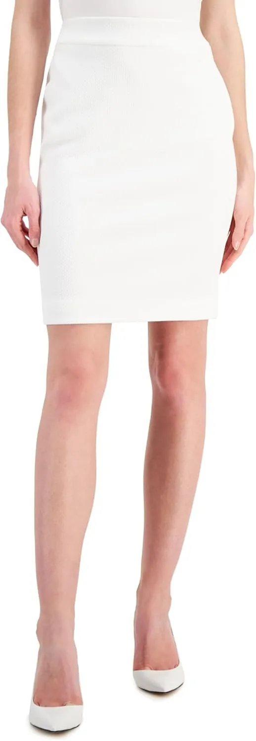 Pull-On Stretch Pique Pencil Skirt Lily White / XS