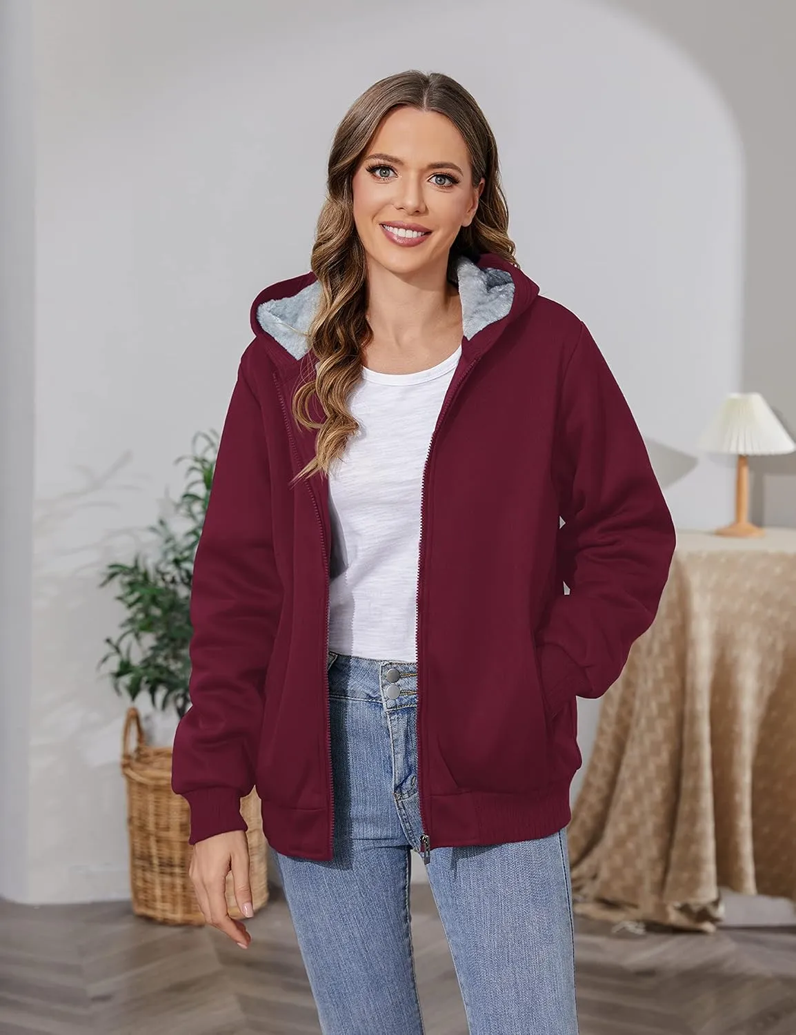 PUWEI Women's Winter Warm Fleece Jackets Thick Sherpa Lined Zip up Hoodies Heavyweight Sweatshirt Coat