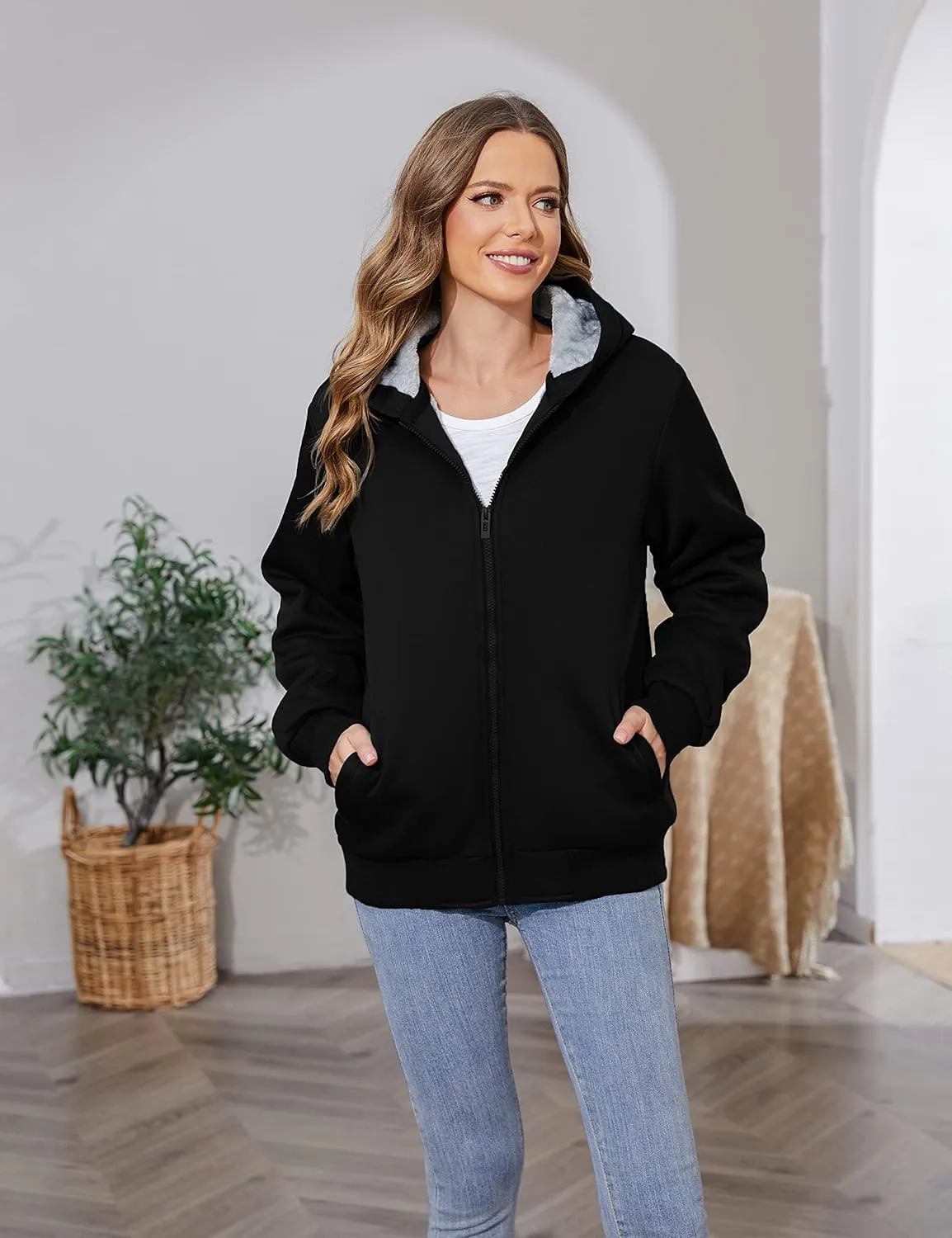 PUWEI Women's Winter Warm Fleece Jackets Thick Sherpa Lined Zip up Hoodies Heavyweight Sweatshirt Coat