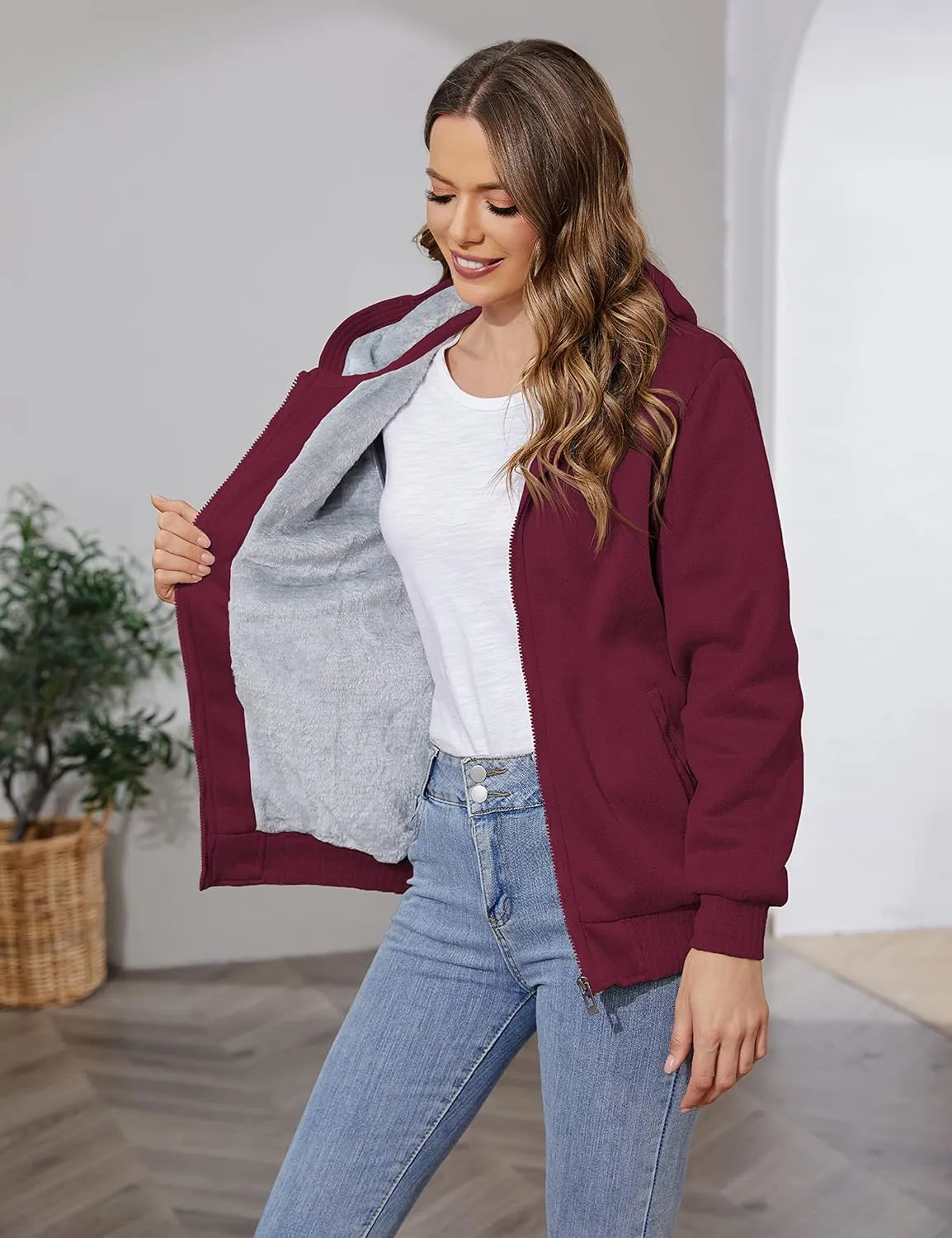 PUWEI Women's Winter Warm Fleece Jackets Thick Sherpa Lined Zip up Hoodies Heavyweight Sweatshirt Coat