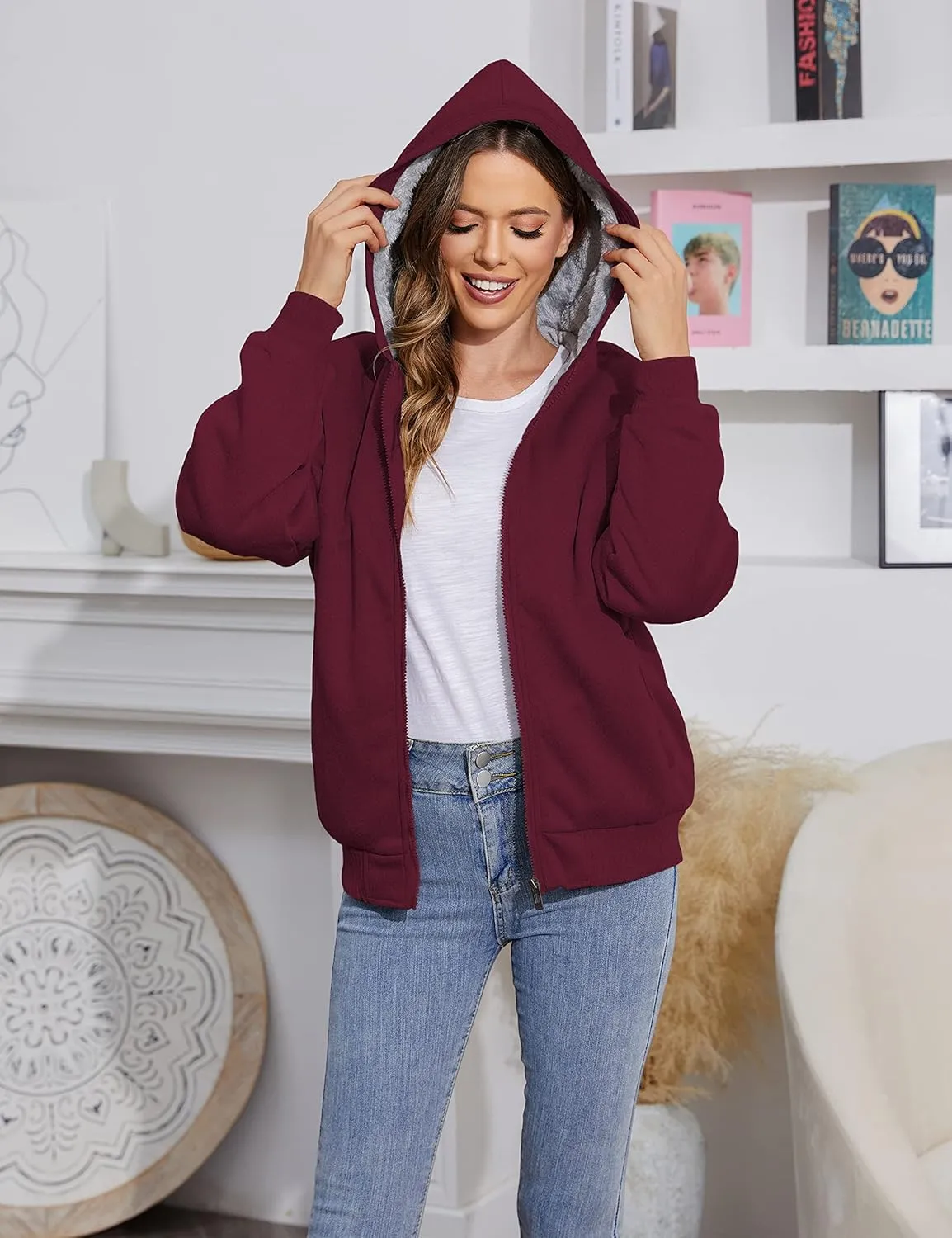 PUWEI Women's Winter Warm Fleece Jackets Thick Sherpa Lined Zip up Hoodies Heavyweight Sweatshirt Coat